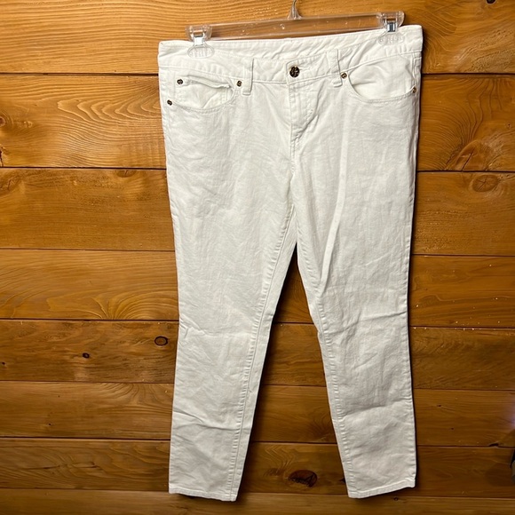 TORY BURCH‎ Women’s Cropped Super Skinny White Jeans 31 Logo Buttons boho denim - Picture 1 of 11